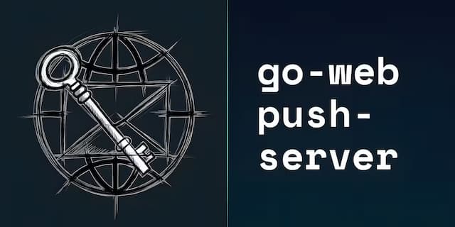 A pencil-drawn, open envelope, containing a letter saying 'web push server', with a key on top, in front of a wireframe globe